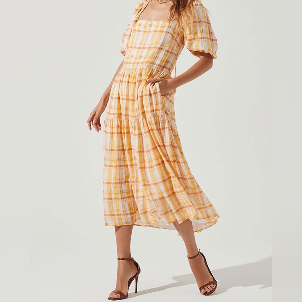 ASTR The Label ILANA DRESS - ORANGE/YELLOW PLAID in Medium NEW - Picture 3 of 4